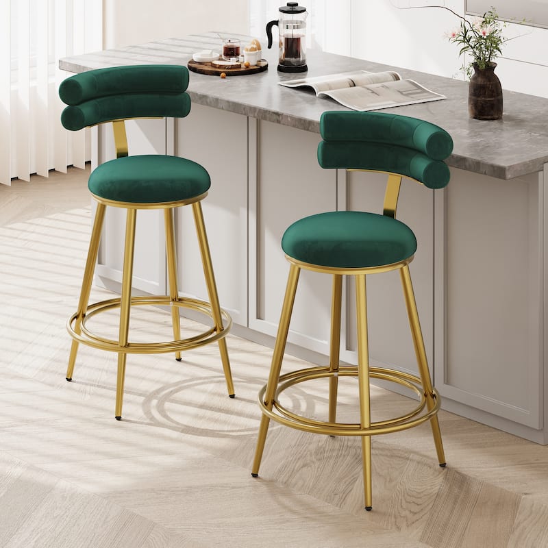 Christopher Knight Home - Oliver velvet 27.65-Inch Counter Stool with Iron Frame, Set of 2