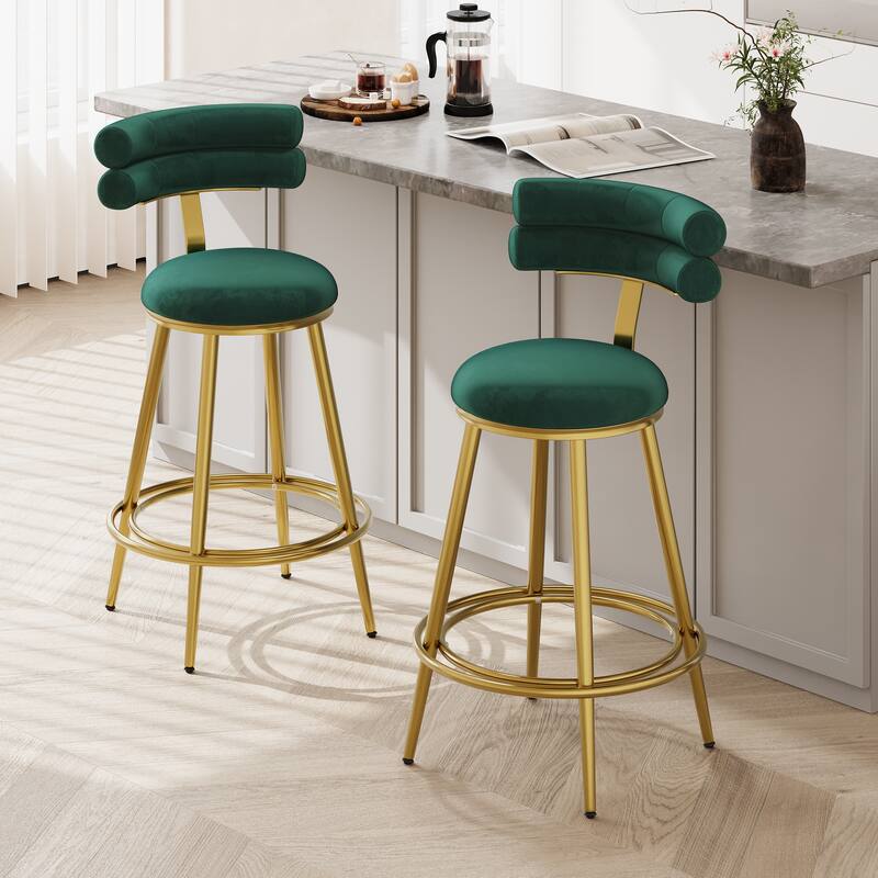 Roomfitters 27.65'' Velvet Counter Stools, Set of 2 Modern Bar Height Chairs with Iron Frame, Soft Backrest and Footrest