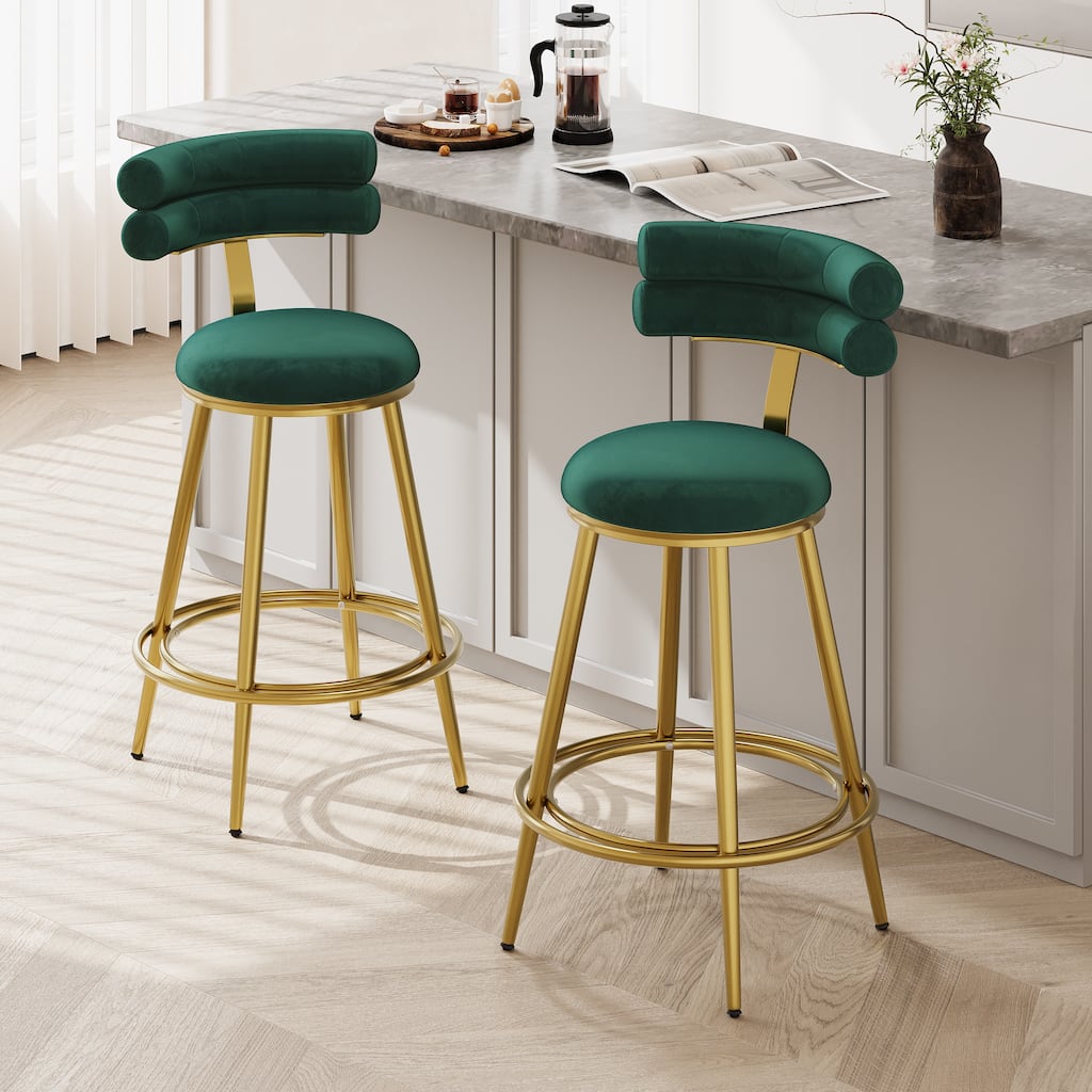 Roomfitters 27.65'' Velvet Counter Stools, Set of 2 Modern Bar Height Chairs with Iron Frame, Soft Backrest and Footrest