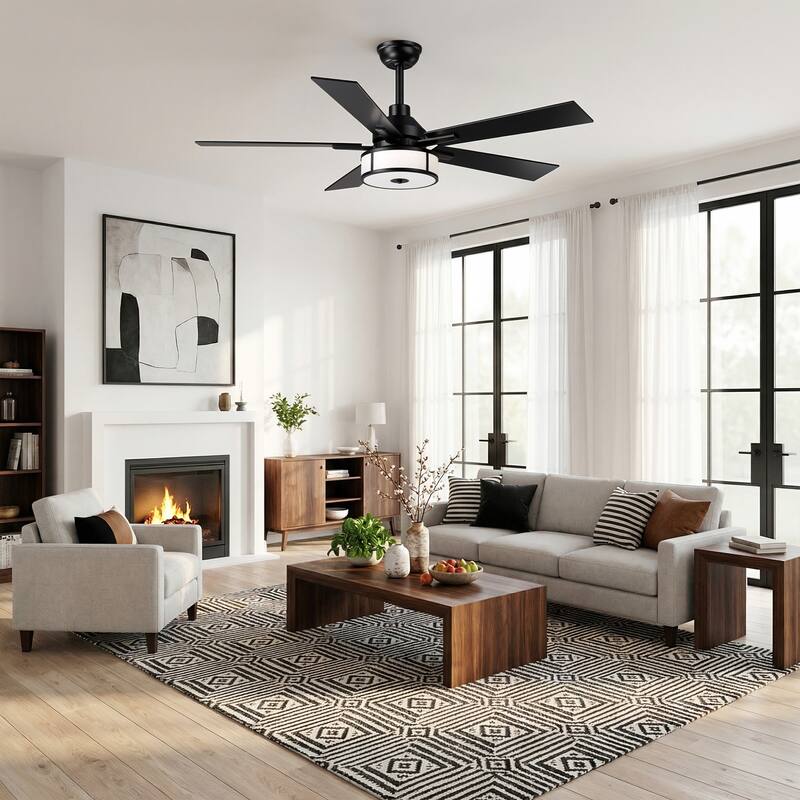52" Modern Black Reversible Dimmable 3CCT Integrated LED Ceiling Fan with Light and Remote - 52" W x 52" D x 17.72" H