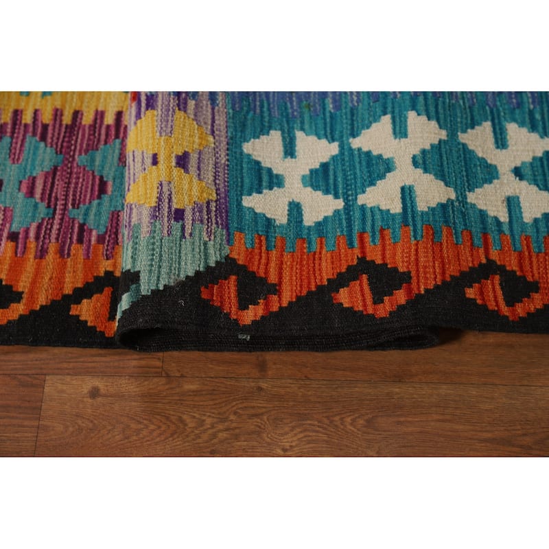 Flat Weave Colorful Kilim Area Rug Flatweave Wool Carpet - 8'4" x 11'9"