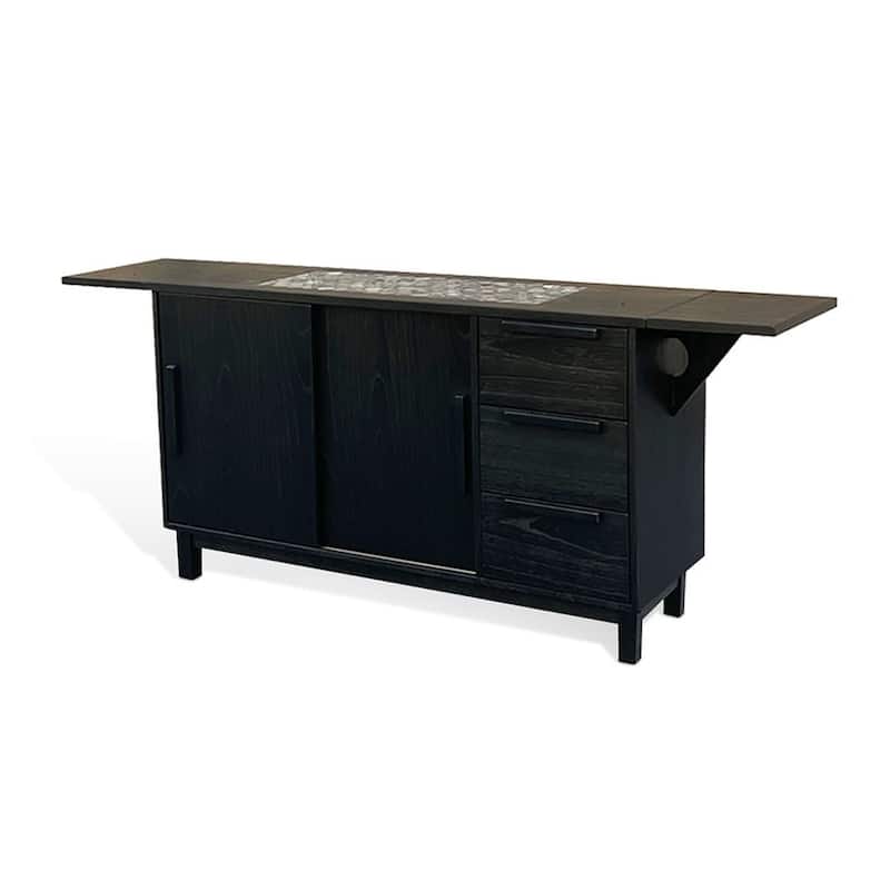 Anise Buffet Server Console with Side Cabinet and Drawers, Black Mahogany
