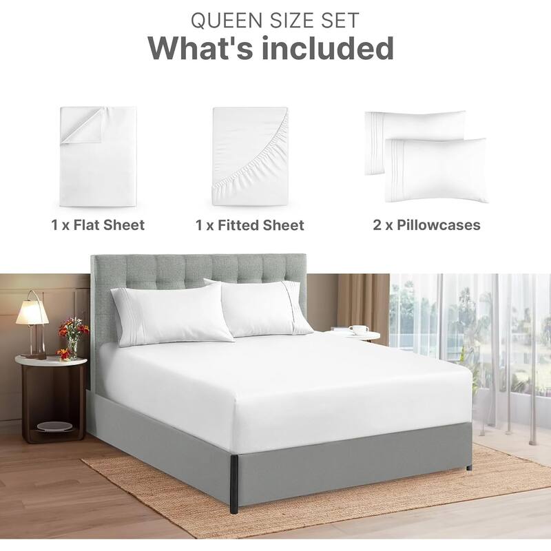 CGK Linens 4 Piece Solid Microfiber Extra Deep Pocket Bed Sheet Set
