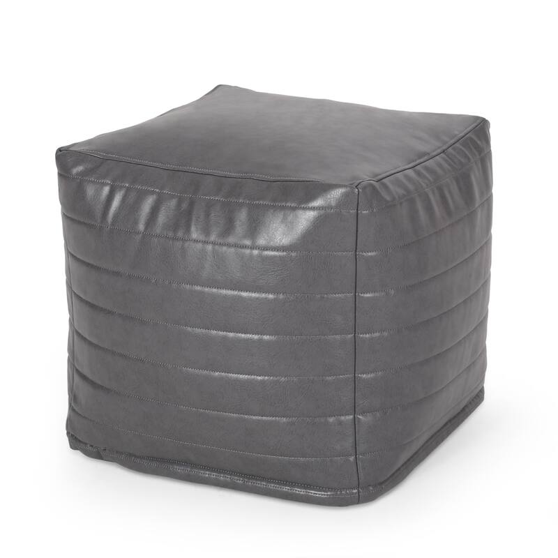 Baddow Contemporary Faux Leather Channel Stitch Pouf by Christopher Knight Home