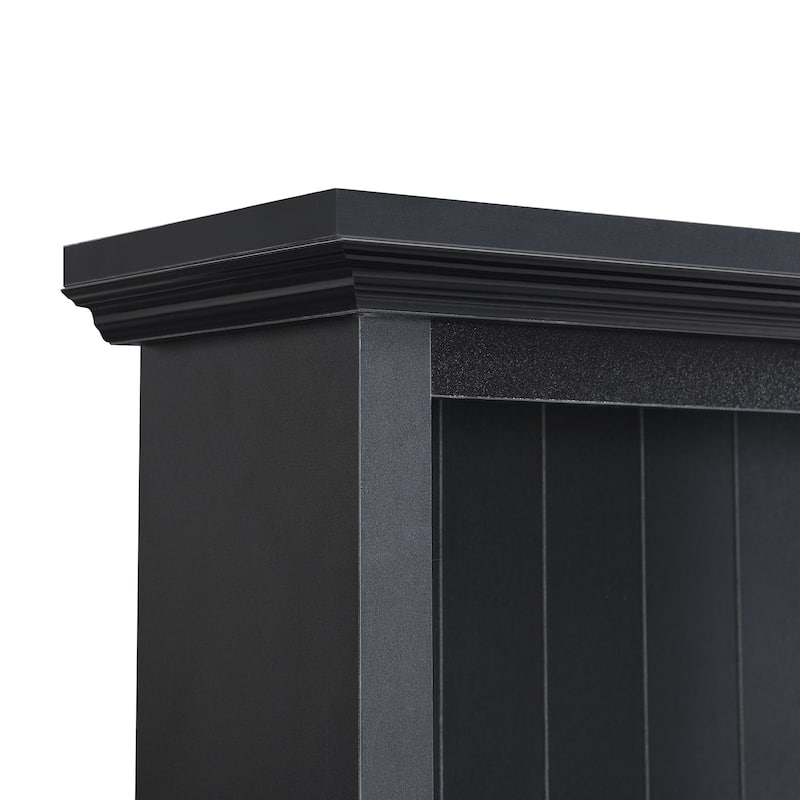 4-in-1 Hall Tree with Storage Bench & 6 Black Hooks, Wood Coat Rack with 2 Large Drawer & Curved Top