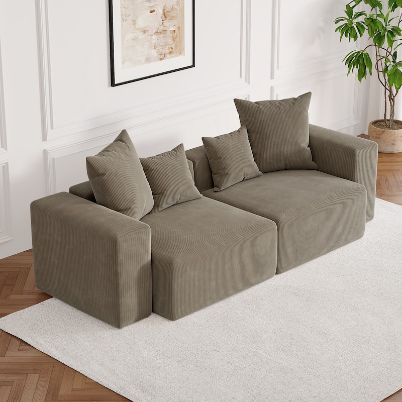 Corduroy Upholstered Modular Sectional Sofa with Ottoman