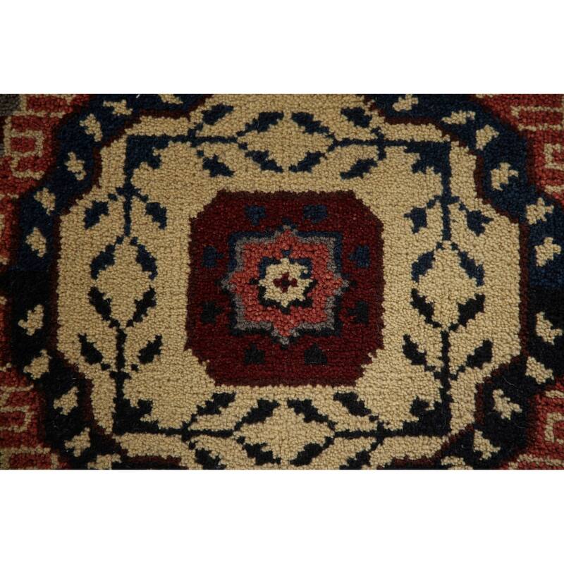 Red Geometric Kazak Indian Runner Rug Hand-Knotted Wool Carpet - 2'6"x 8'1"