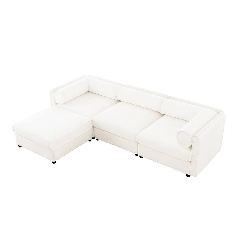 109" Chenille Upholstered L-Shaped Modular Sectional Sofa with Storage Seat, DIY Combination