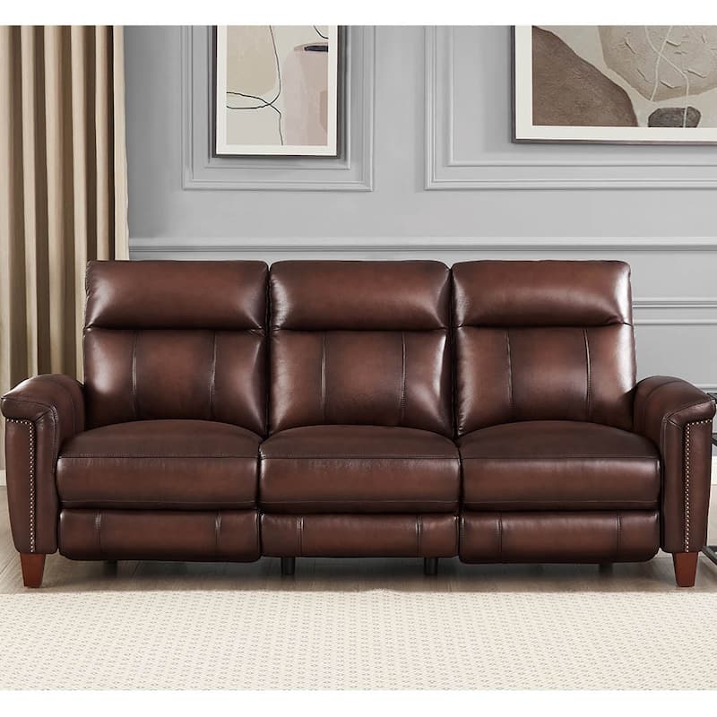 Hydeline Sherwood Zero Gravity Power Recline and Headrest Top Grain Leather Reclining Sofa - Caramel Brown