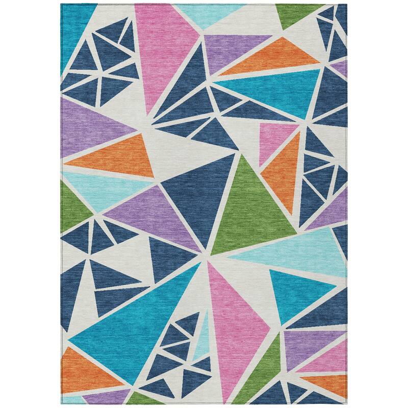 Machine Washable Indoor/ Outdoor Abstract Mosaic Chantille Rug