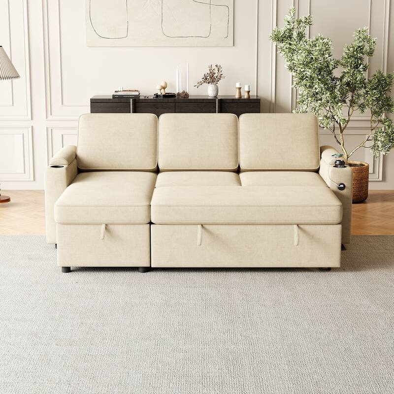 MH85.8" Sleeper Sofa, Sofa Bed - 2 in 1 Pull Out Sofa Bed with Storage Sofa with Charging Port