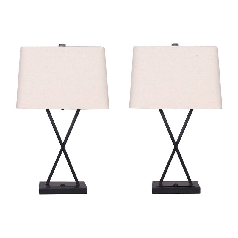 Sagebrook Home Metal Table Lamp, Set of 2 - 15" x 10" x 25" - Black - 15" x 10" x 25"