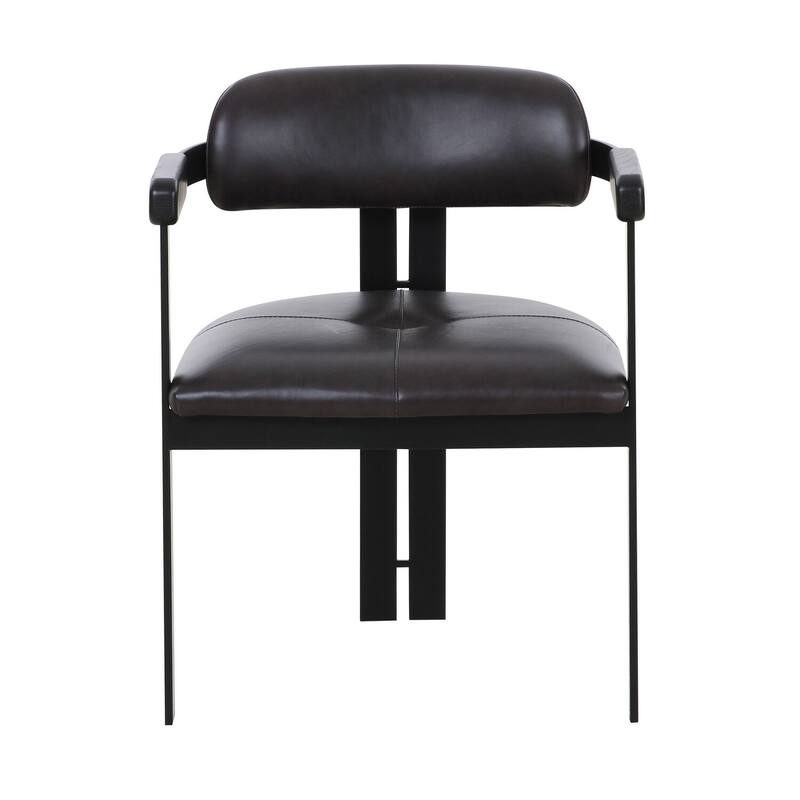 Black/Dark Brown Faux Leather Upholstered Metal Frame Dining Chair, Sturdy Dining Chair for Dining Rooms - 21.75
