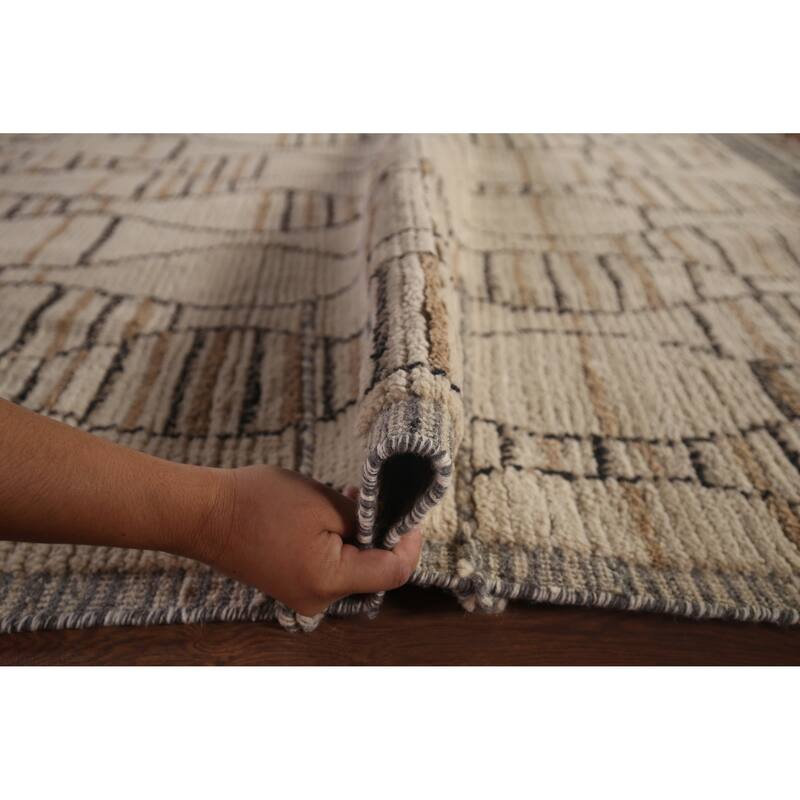 All-Over Moroccan Oriental Area Rug Handmade Beige Wool Carpet - 6'0"x 12'7"