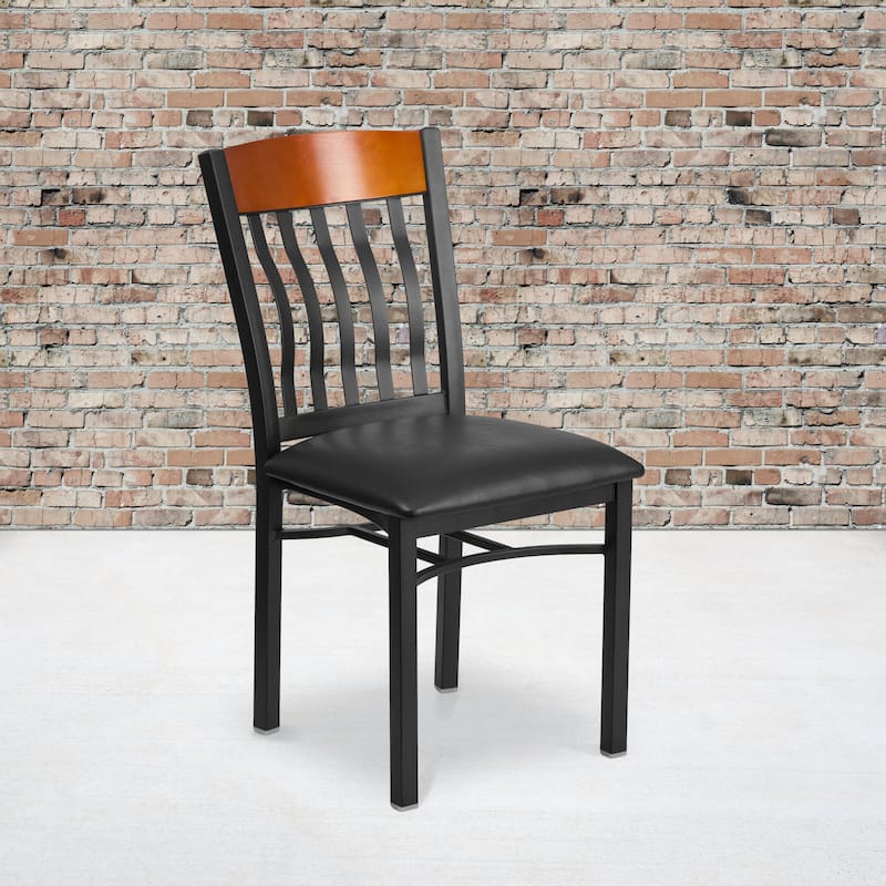 Vertical Back Metal and Wood Restaurant Chair (Set of 2) - 17"W x 24.5"D x 35.75"H