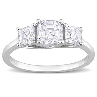 Miadora 1 5/8ct DEW Octagon Asscher-Cut Created Moissanite 3-Stone Ring in Sterling Silver