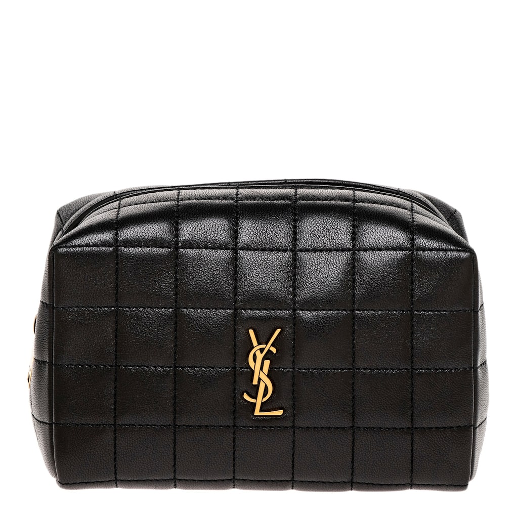 Saint Laurent Small Quilted Lambskin Cosmetic Pouch - Black