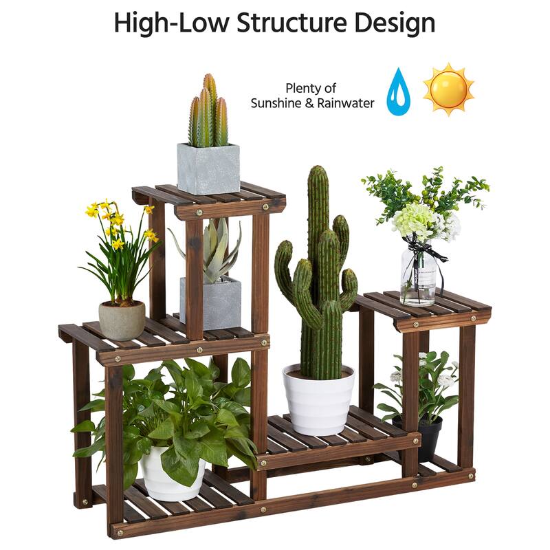 Yaheetech Tiered Wood Plant Stand 4 Tier Plant Flower Display Stand Indoors and Outdoors, Brown
