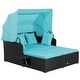 preview thumbnail 8 of 10, Patio Rattan Daybed Outdoor Loveseat Sofa Set with Retractable Canopy Turquoise