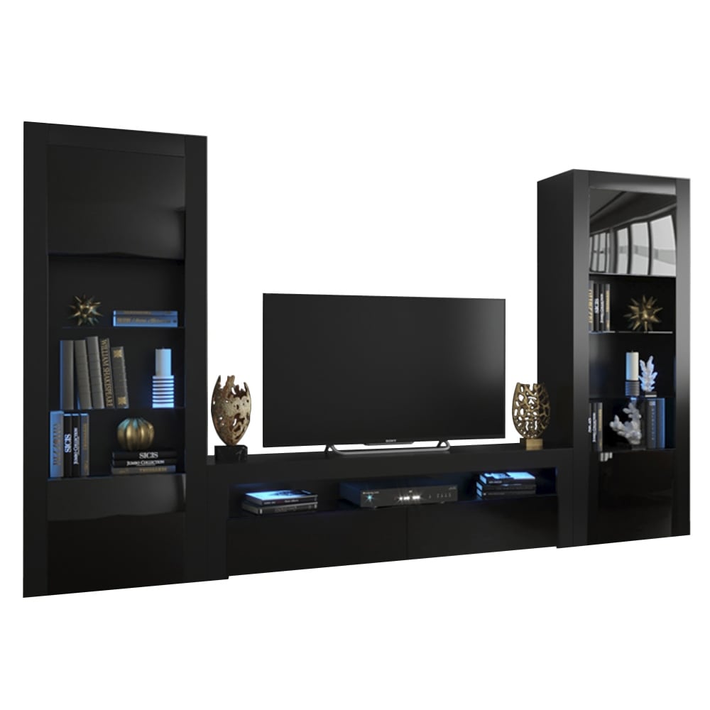 Meble Furniture Milano Classic Wall Unit Ent Center with TV Stand and 2 Bookcases, Hi-Gloss Finish for up to 90" TVs