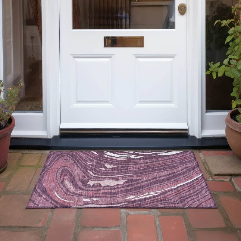 Machine Washable Indoor/ Outdoor Abstract Brushstrokes Chantille Rug