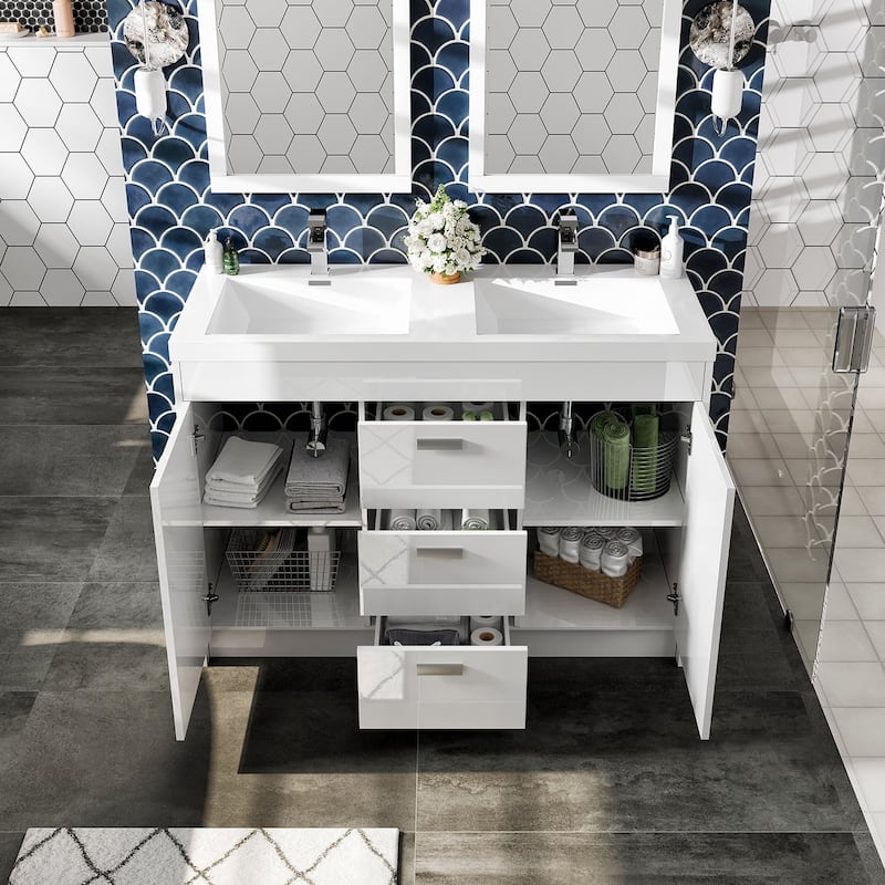 Eviva Lugano 48" White DS Bath Vanity with Integrated Sink