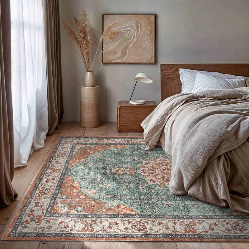 World Rug Gallery Traditional Oriental Medallion Washable Non Slip Area Rug