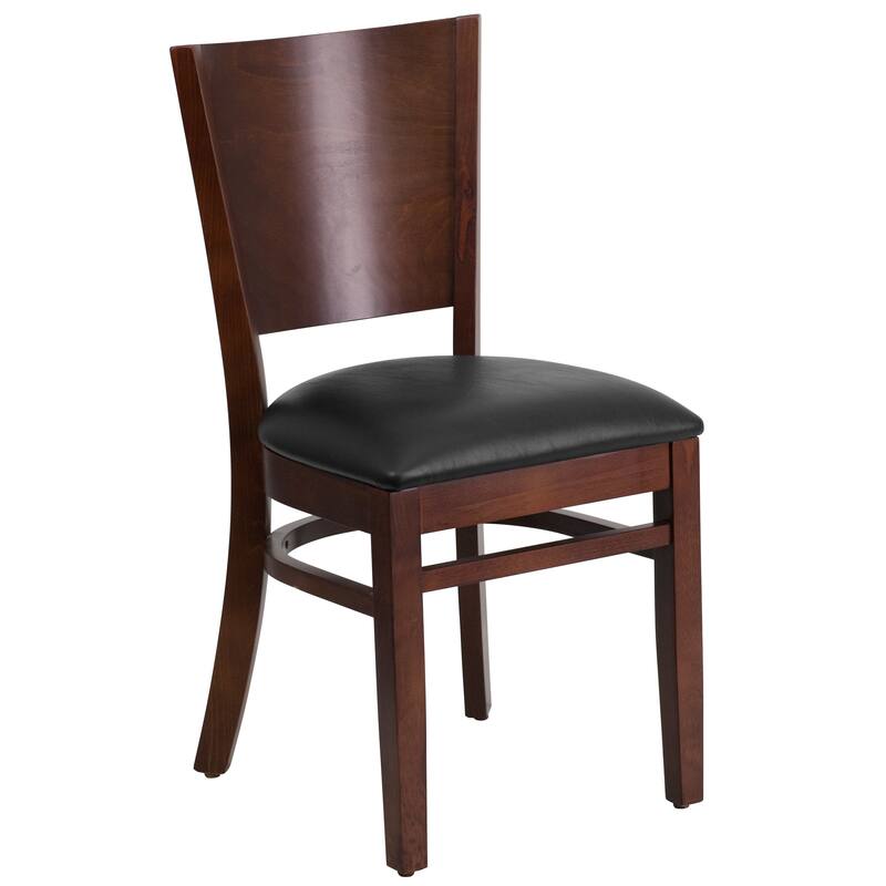 Solid Back Wooden Restaurant Chair - black vinyl seat/walnut wood frame