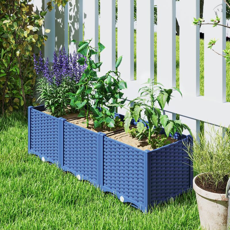 Outsunny 4 x 1 x 1 ft Raised Garden Bed, Indoor Outdoor Plastic Planter Box with Drainage Holes for Vegetables
