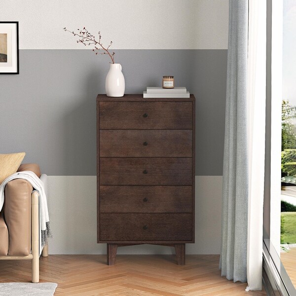 5-Drawer Retro Cabinet, Real Wood, Multi-Room Storage Solution