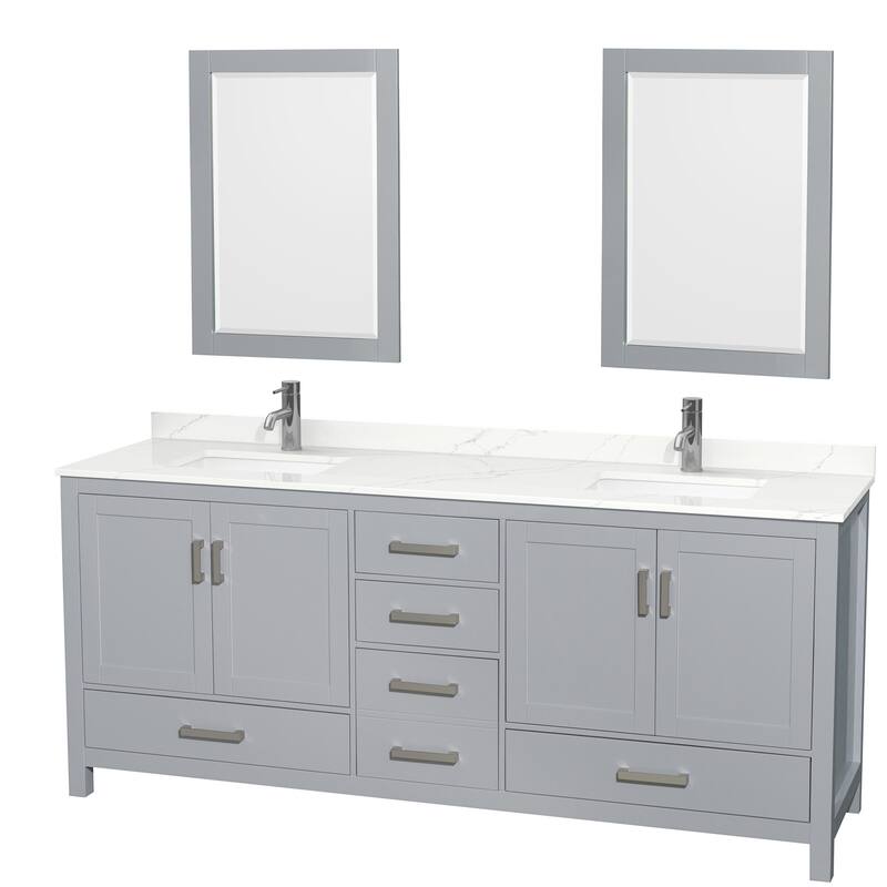 Wyndham Collection WCS141480D-QTZ-UNSM24 Sheffield 80" Free Standing - Gray / Giotto Quartz Top / Brushed Chrome Hardware