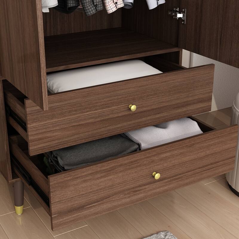 Wardrobe Closet Armoire with 2 Doors Wooden Clothes Storage Cabinet