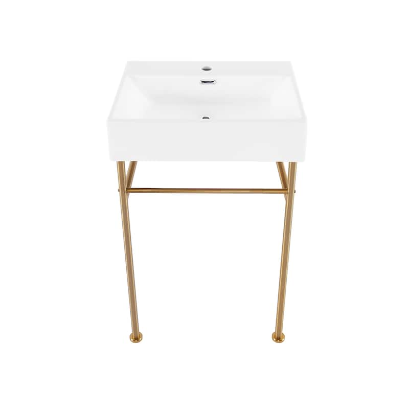 Claire Ceramic Console Sink White Basin Gold Legs