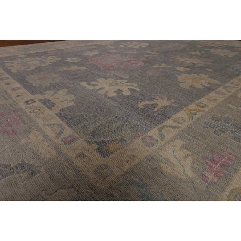 Vegetable Dye Gray Oushak Turkish Area Rug Handmade Wool Carpet - 9'3"x 12'6"