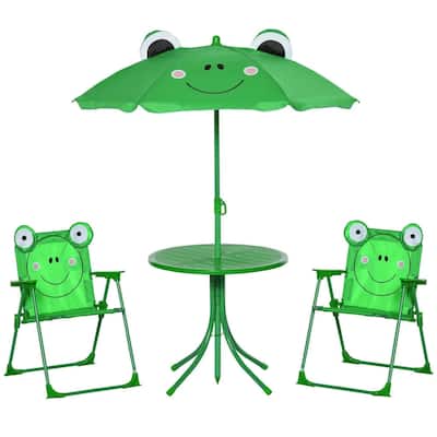 Folding Kids Picnic Table Set,Frog Pattern,Adjustable Umbrella,Garden