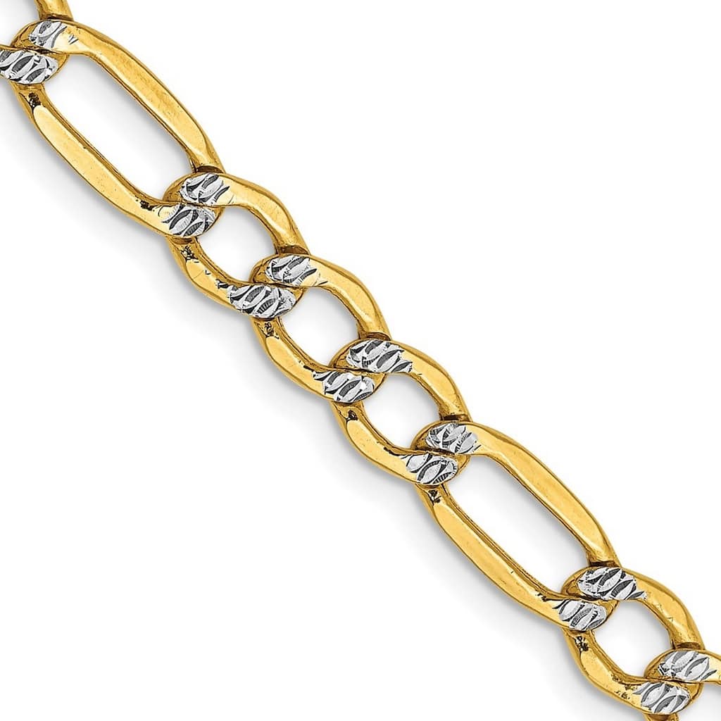 Curata 14k Solid Sparkle Cut Lobster Claw Closure 4.5mm Pave Curb Chain Bracelet 8 Inch