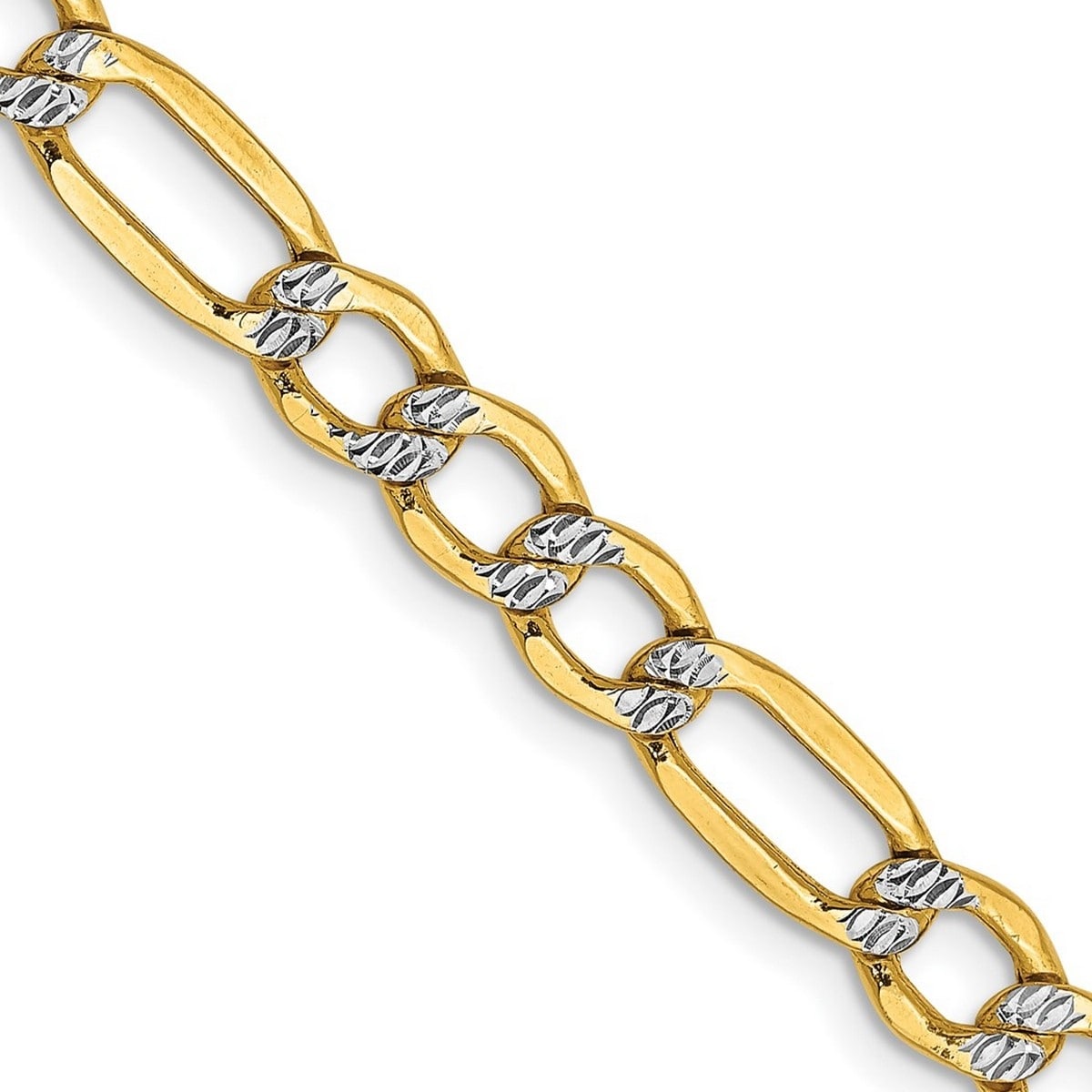 Curata 14k Yellow Solid 4.5mm Pave Curb Chain Bracelet