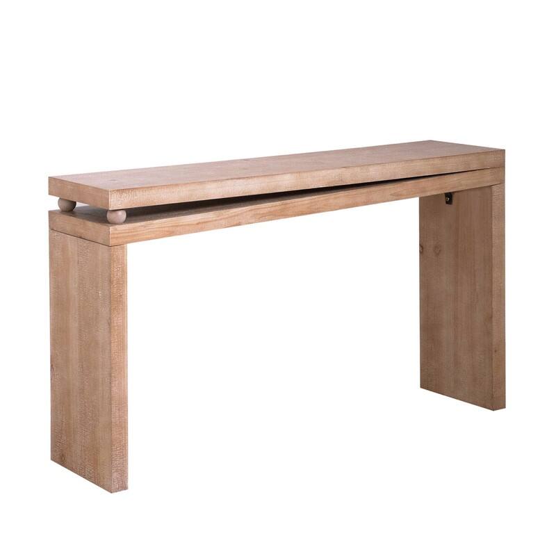 Slim Natural Wood Console Table - 52.6" Narrow Entryway Table with Bead Detail