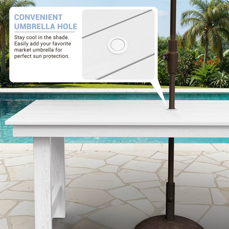 7-Piece HDPE Outdoor Dining Table Sets with Umbrella Hole - 1-Table 6-Chairs