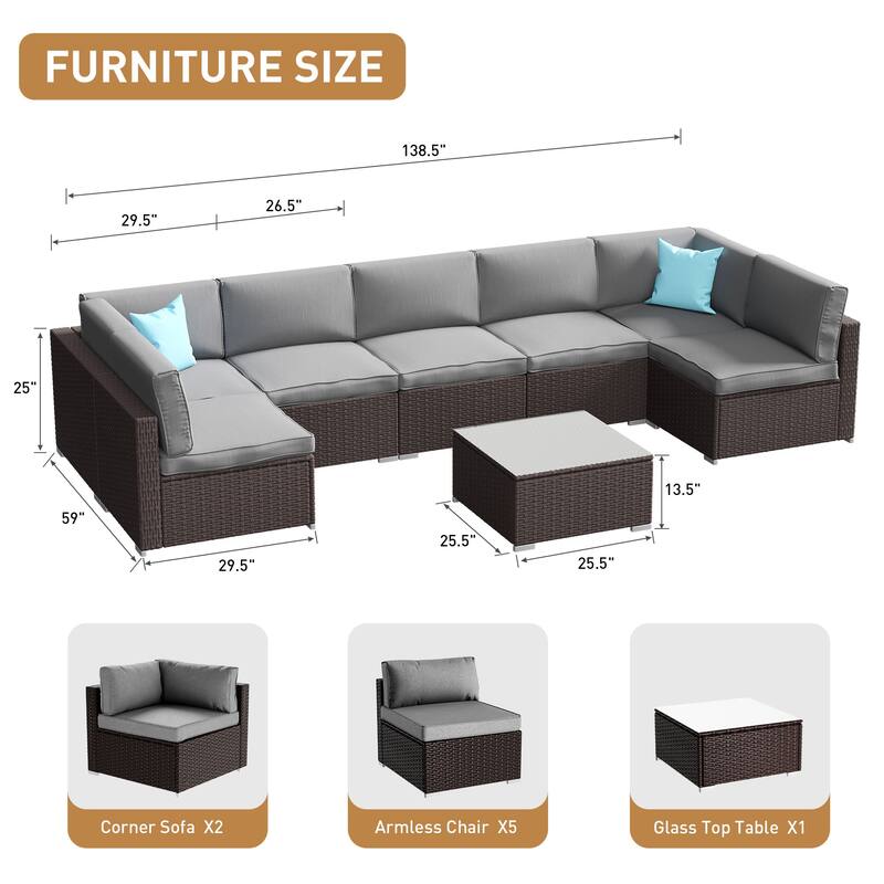 COSIEST 8-piece PE Wicker Outdoor Sectional Set with Cushions