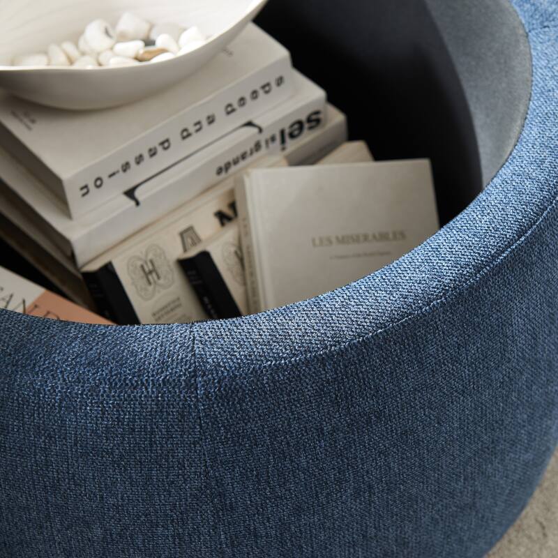 Round Fabric Storage Ottoman with 2 in 1 Function