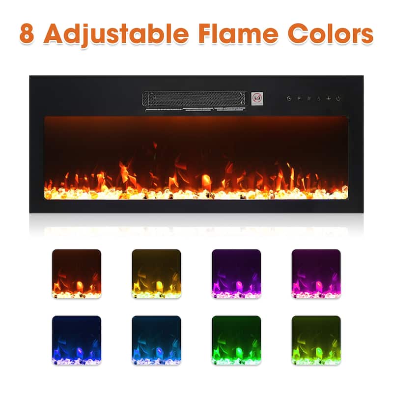 115" Mid-Century Modern Black Electric Fireplace TV Stands for TVs up to 120" with Remote