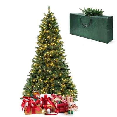 Gymax 7 FT Pre-Lit PVC Christmas Tree & Storage Bag w/ Warm White LED