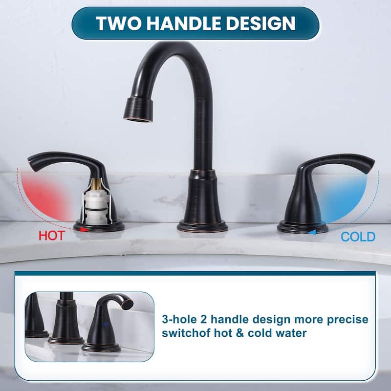 WOWOW 3-Hole Widespread Double Handle Bathroom Faucet