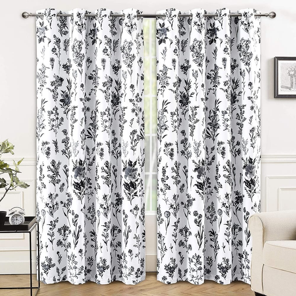 DriftAway Sylvia Floral Botanical Herbs Watercolor Printed Pattern Lined Blackout Thermal Insulated Window Curtain