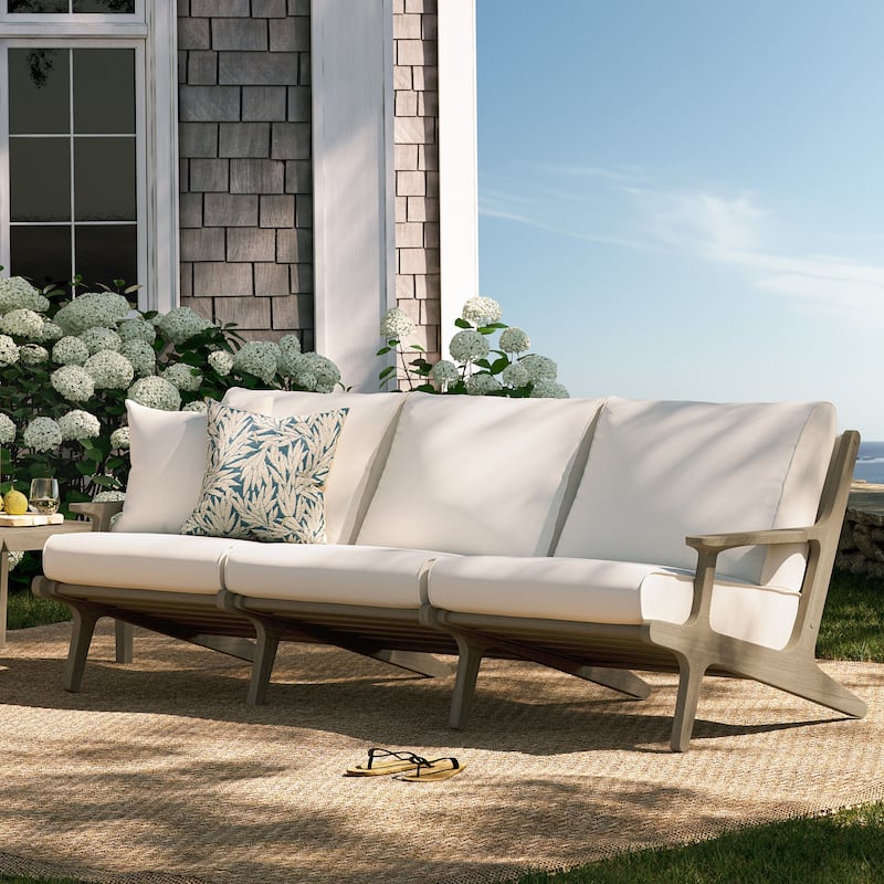 Saratoga Outdoor Patio Teak Sofa - Weathered Gray White