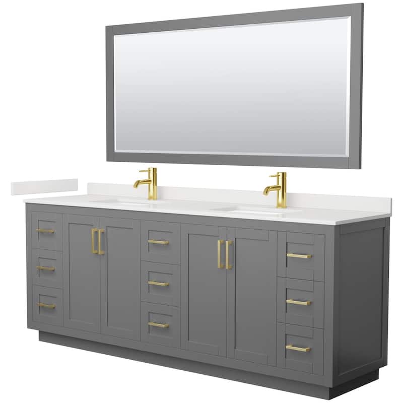 Wyndham Collection WCF292984D-QTZ-UNSM70 Miranda 84" Free Standing - Dark Gray / White Quartz Top / Brushed Gold