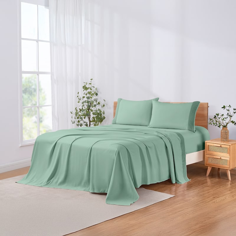 Modern Threads 4-Piece Soft Microfiber Crochet Lace Sheet Set