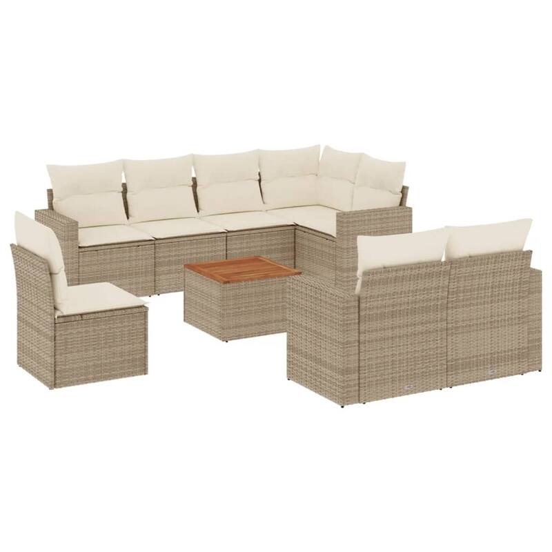 vidaXL Patio Sofa Set with Cushions Outdoor Furniture 9 Piece Poly Rattan - 21.7 x 21.7 x 14.6