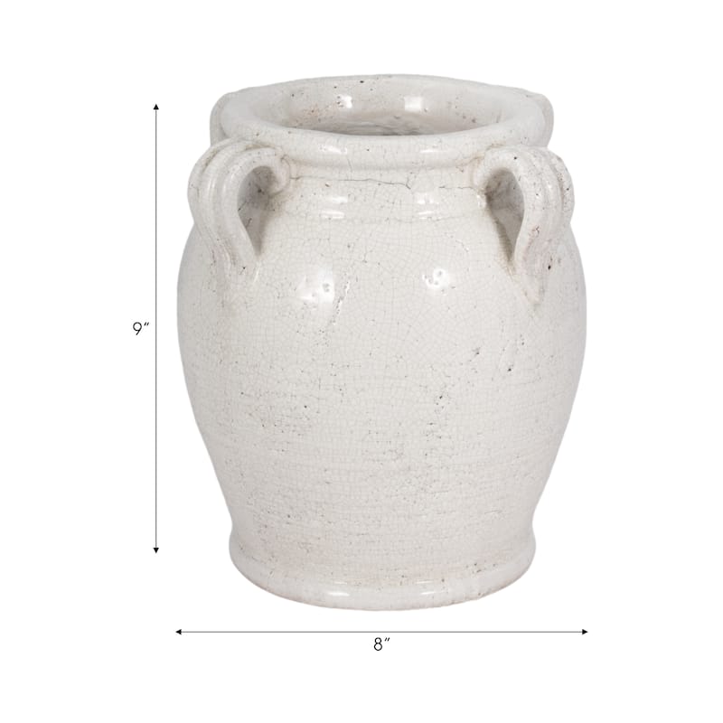 Terracotta Table Vase with Weathered Finish and Handles for Home Decor